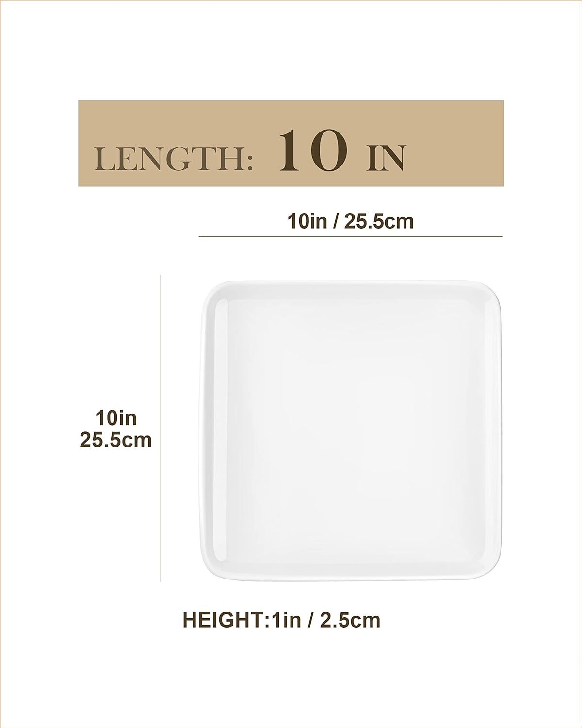 MALACASA Dinner Plate,10 Inch(about 25.4 cm)Ivory White Plate,Square plate 4 Set,Ceramic Plate Suitable for Kitchen Banquet Party Steak Appetizer Salad Pasta,White,Series IVY
