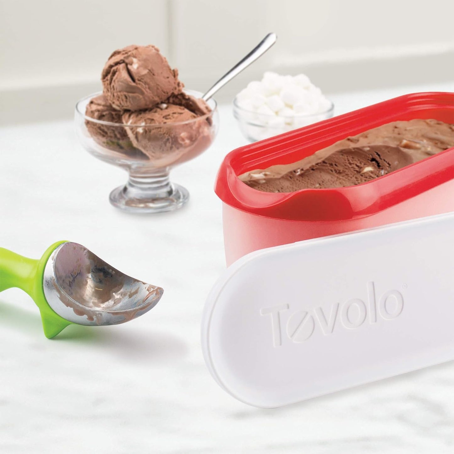 Tovolo Glide-A-Scoop Ice Cream Bucket Reusable Container,with Non-Slip Base,Stackable on Freezing Rack,No Bisphenol A,1.5 Quart,Strawberry Ice Cream